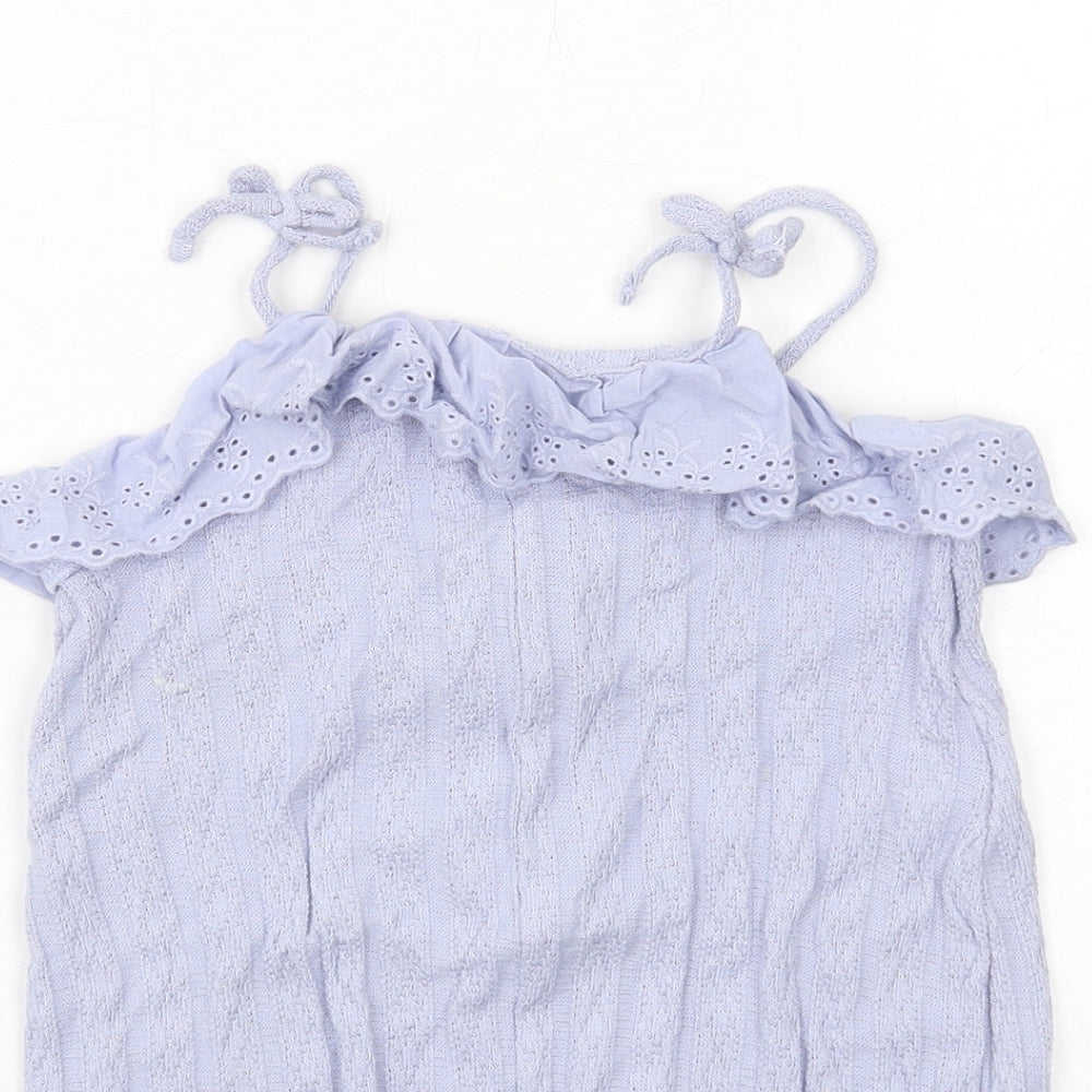 Zara Girls Blue Cotton Playsuit One-Piece Size 3-4 Years Button