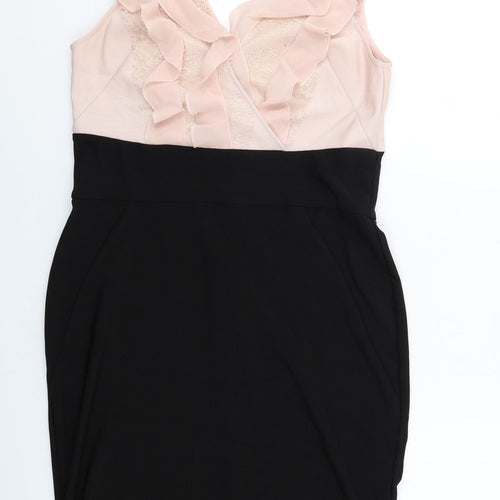 Lipsy Womens Black Colourblock Polyester Pencil Dress Size 16 V-Neck Zip