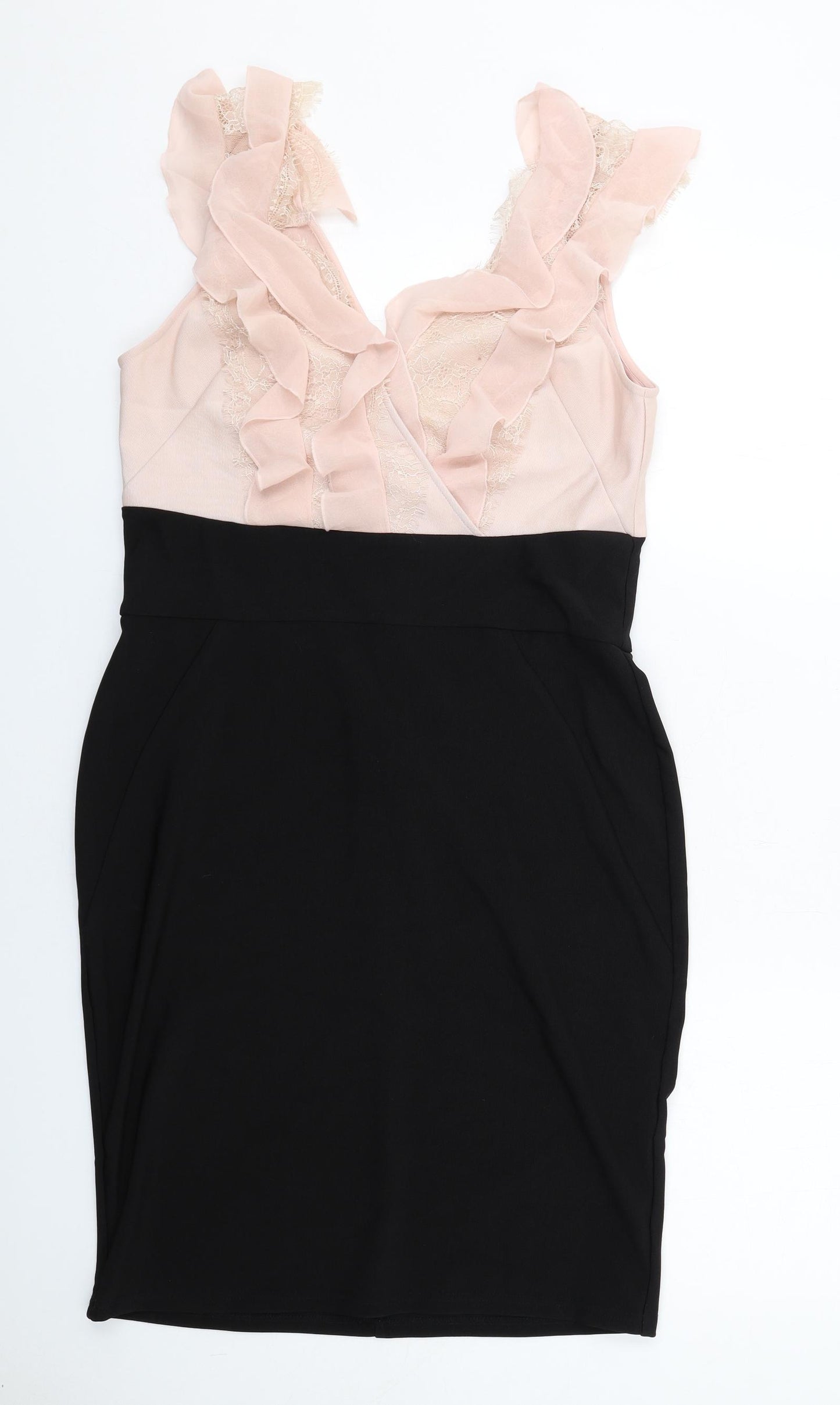 Lipsy Womens Black Colourblock Polyester Pencil Dress Size 16 V-Neck Zip