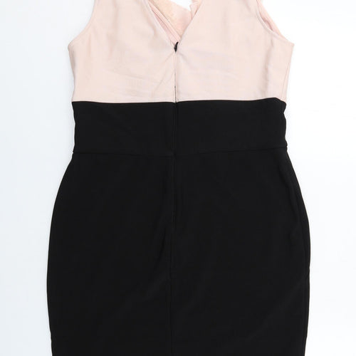 Lipsy Womens Black Colourblock Polyester Pencil Dress Size 16 V-Neck Zip
