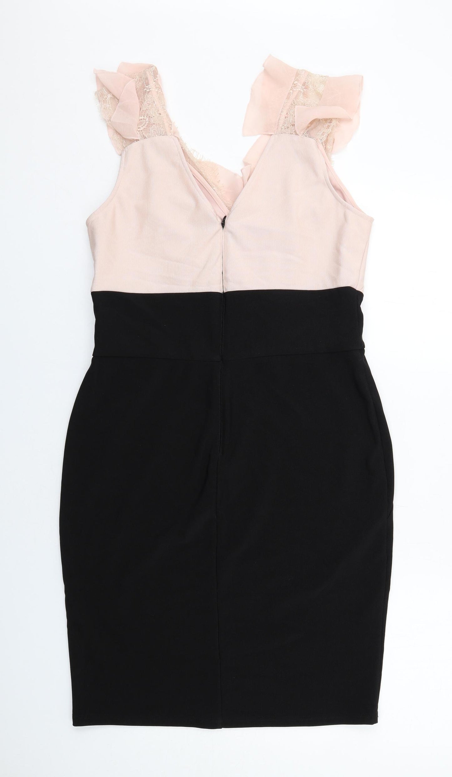 Lipsy Womens Black Colourblock Polyester Pencil Dress Size 16 V-Neck Zip