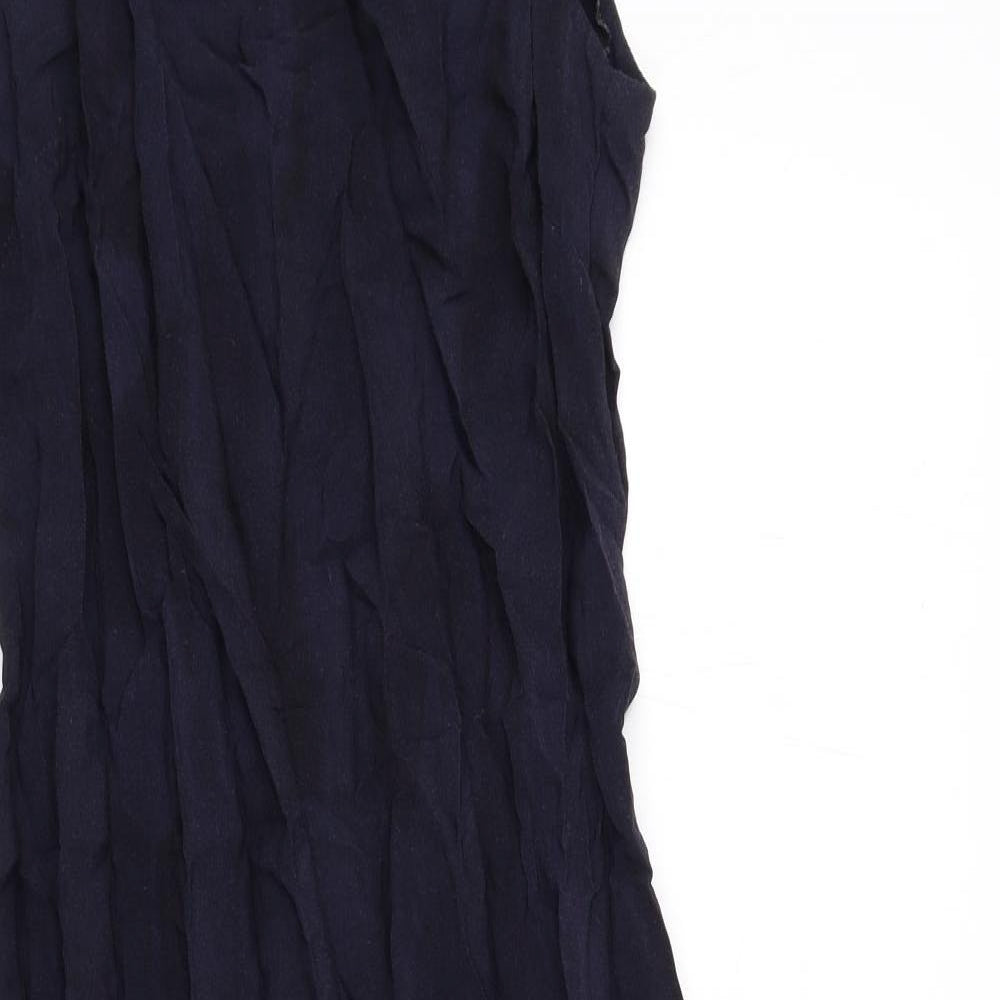 Berkertex Womens Blue Floral Viscose A-Line Size 12 Round Neck Button