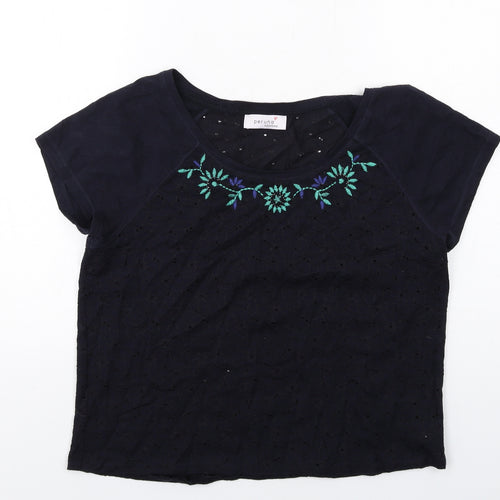 Per Una Womens Blue Cotton Basic T-Shirt Size 12 Round Neck