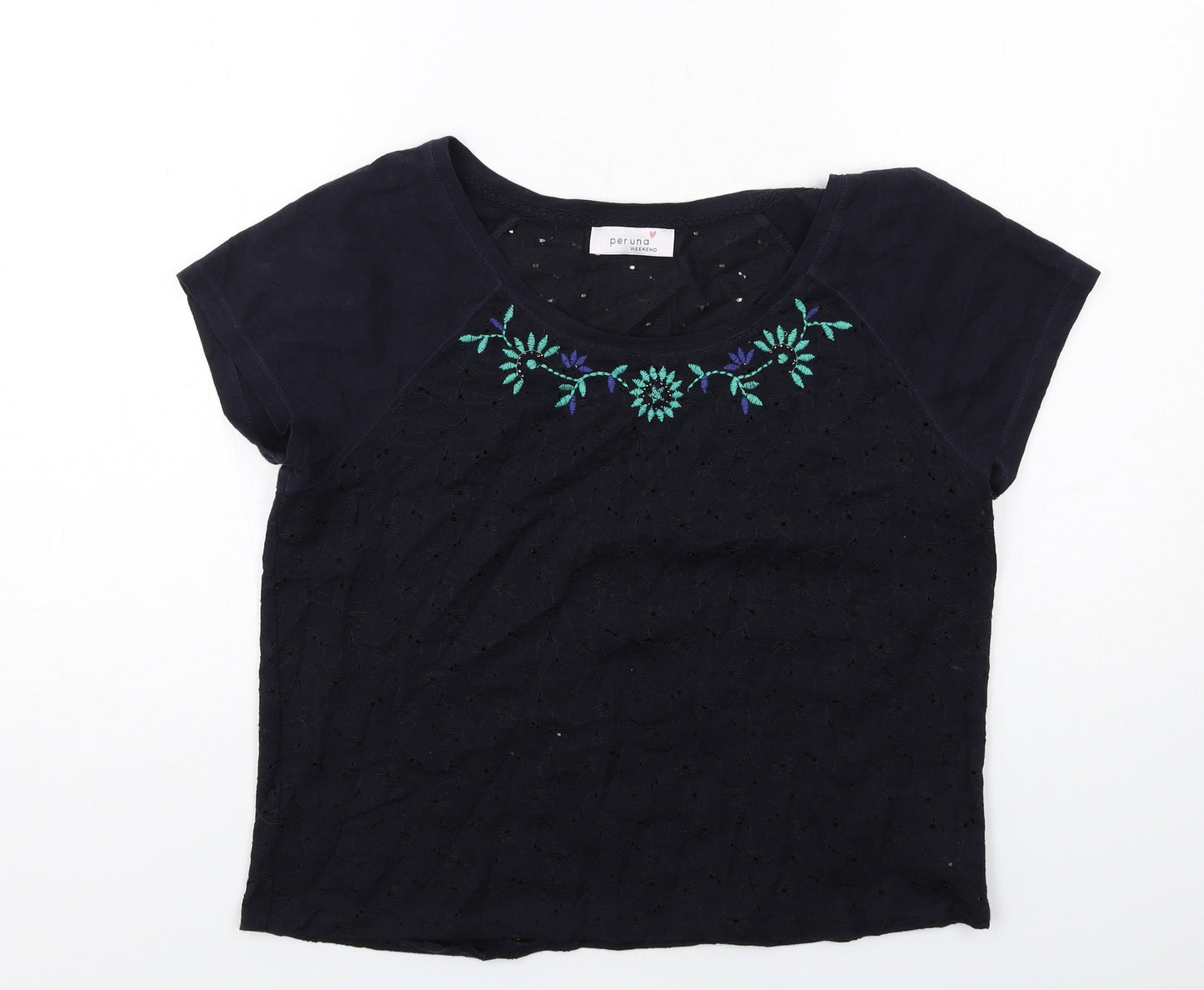 Per Una Womens Blue Cotton Basic T-Shirt Size 12 Round Neck