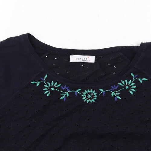 Per Una Womens Blue Cotton Basic T-Shirt Size 12 Round Neck