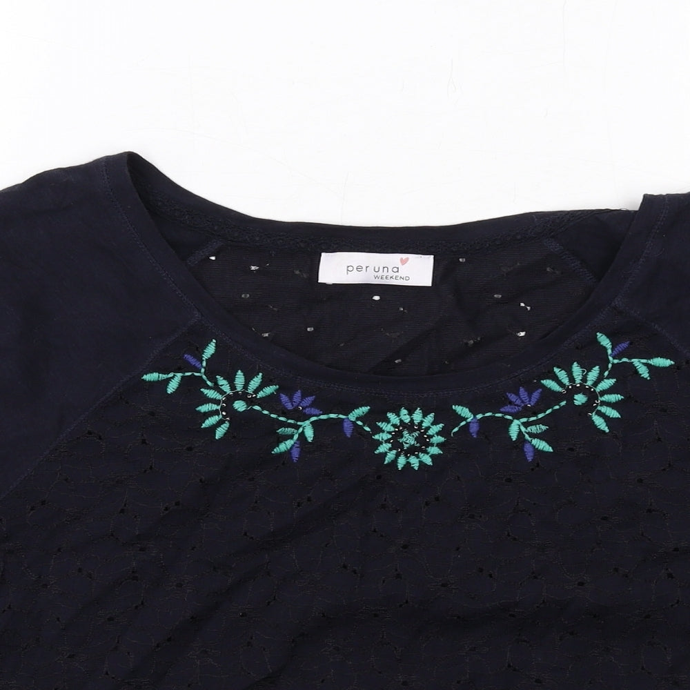 Per Una Womens Blue Cotton Basic T-Shirt Size 12 Round Neck