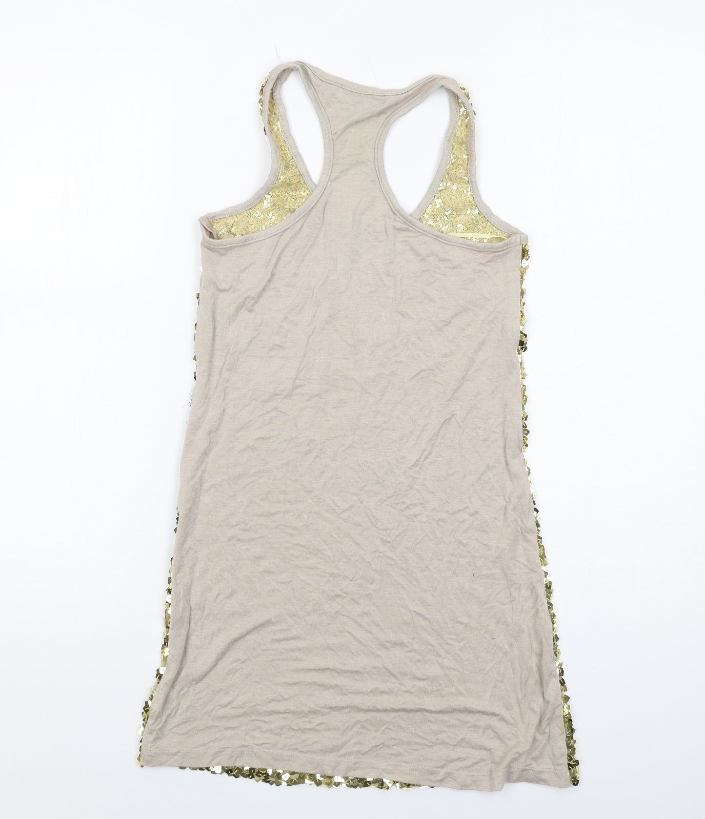 Glamorous Womens Gold Viscose Basic Tank Size 8 Round Neck