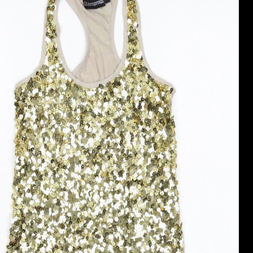 Glamorous Womens Gold Viscose Basic Tank Size 8 Round Neck