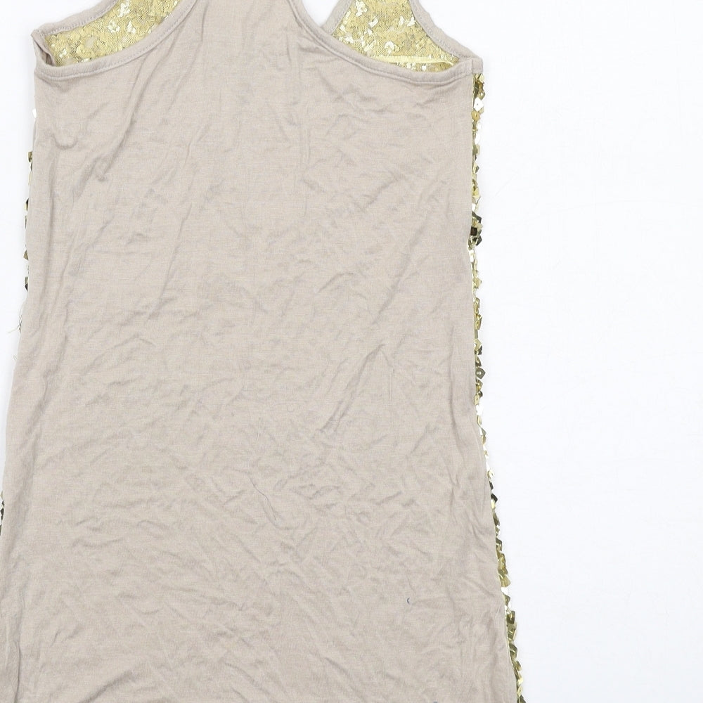 Glamorous Womens Gold Viscose Basic Tank Size 8 Round Neck