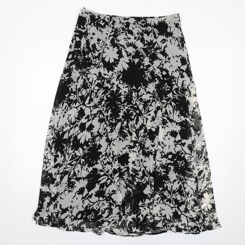 Marks and Spencer Womens Black Floral Polyester A-Line Skirt Size 14