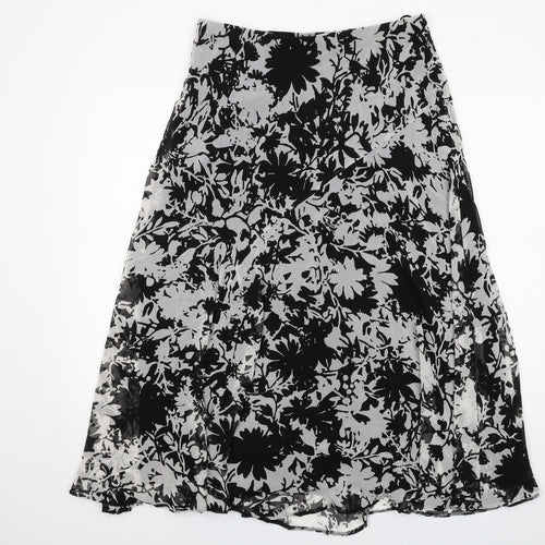 Marks and Spencer Womens Black Floral Polyester A-Line Skirt Size 14