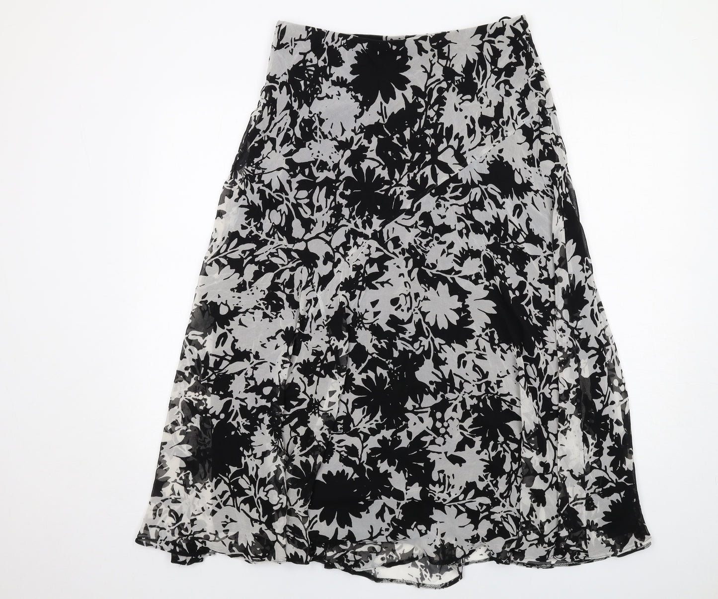 Marks and Spencer Womens Black Floral Polyester A-Line Skirt Size 14