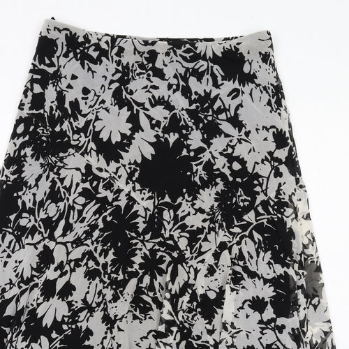Marks and Spencer Womens Black Floral Polyester A-Line Skirt Size 14