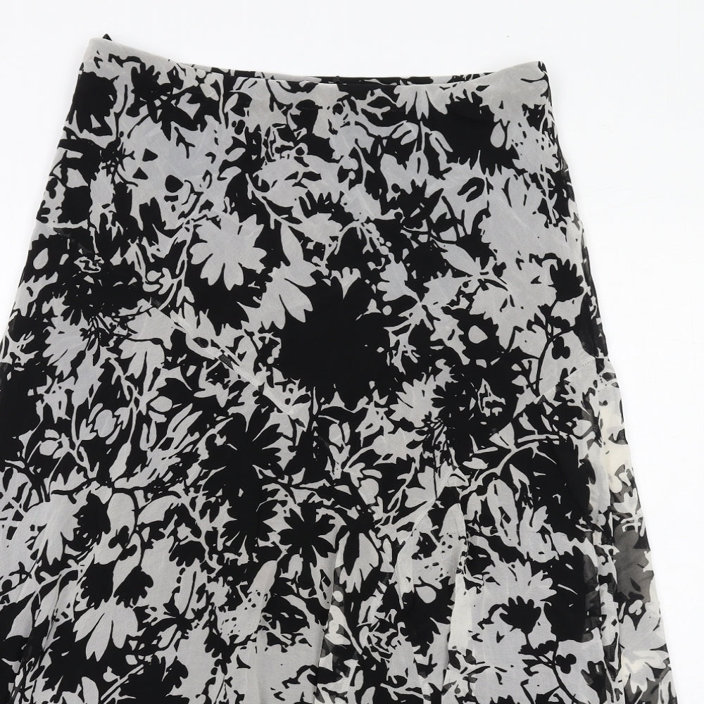 Marks and Spencer Womens Black Floral Polyester A-Line Skirt Size 14