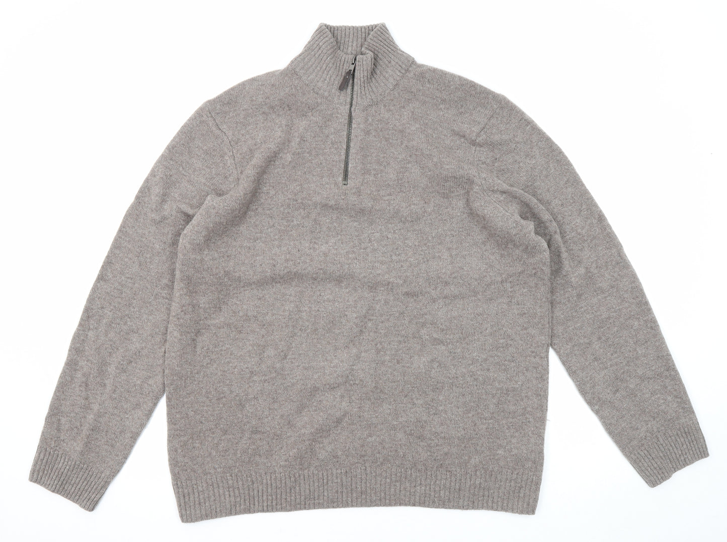 Marks and Spencer Mens Brown High Neck Wool Pullover Jumper Size XL Long Sleeve