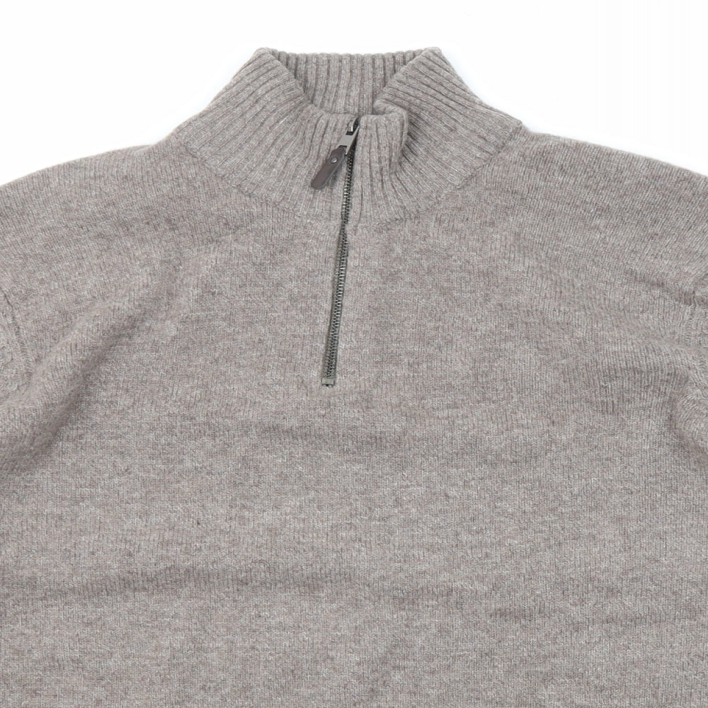 Marks and Spencer Mens Brown High Neck Wool Pullover Jumper Size XL Long Sleeve