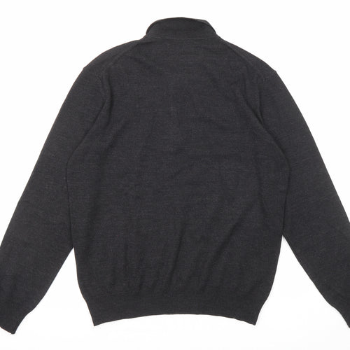 Marks and Spencer Mens Black Collared Wool Pullover Jumper Size L Long Sleeve