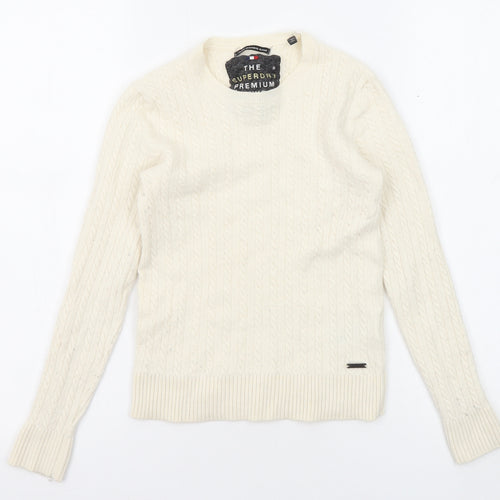 Superdry Womens Ivory Round Neck Wool Pullover Jumper Size S