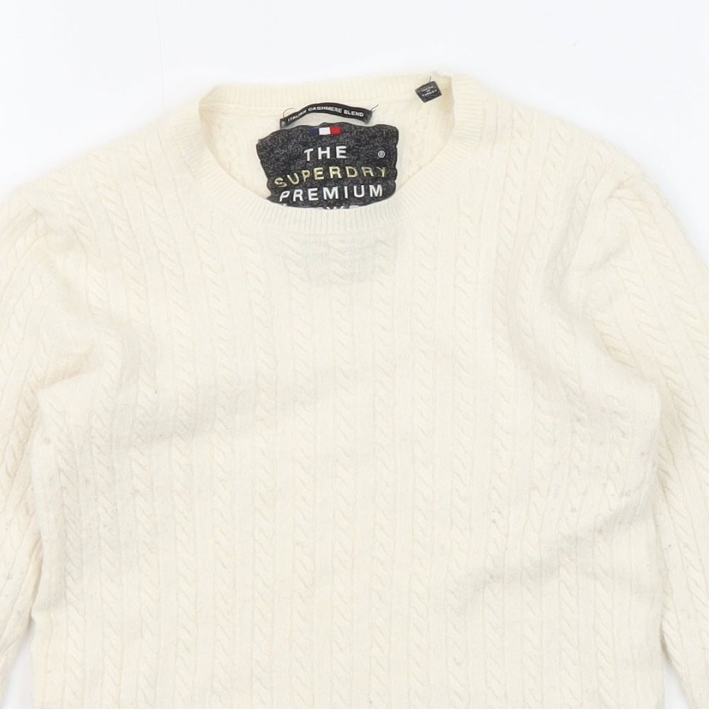 Superdry Womens Ivory Round Neck Wool Pullover Jumper Size S