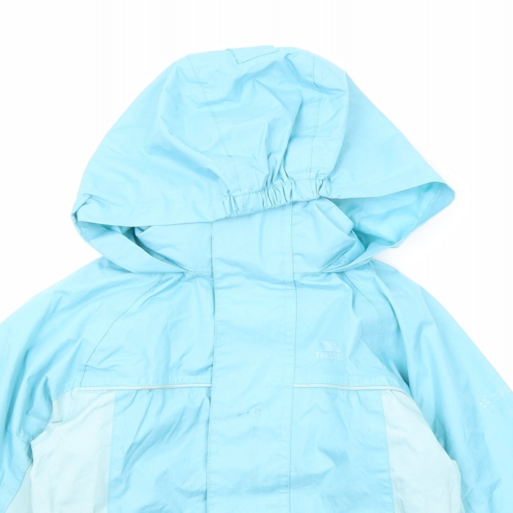 Trespass Girls Blue Herringbone Rain Coat Coat Size 5-6 Years Zip