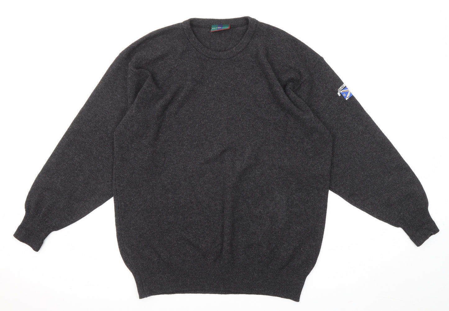 Glenmuir Mens Black Round Neck Wool Pullover Jumper Size L Long Sleeve