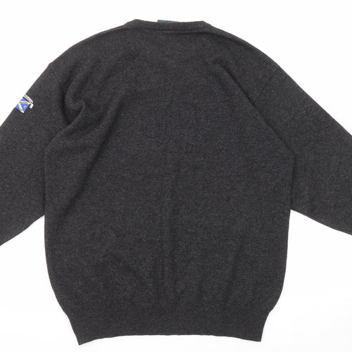 Glenmuir Mens Black Round Neck Wool Pullover Jumper Size L Long Sleeve