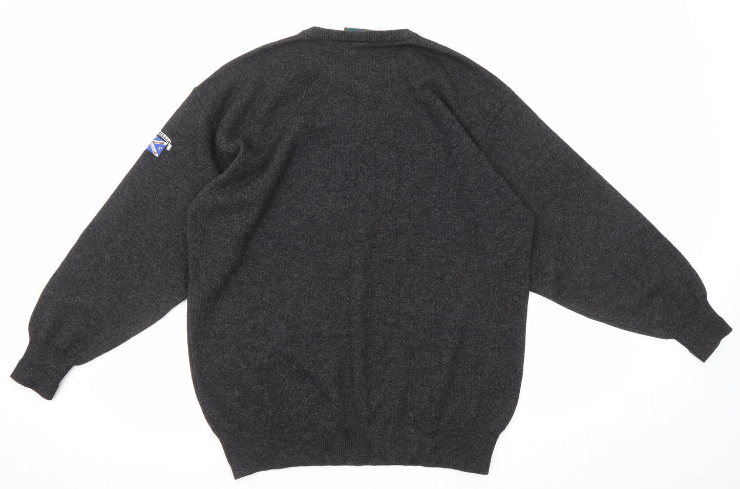 Glenmuir Mens Black Round Neck Wool Pullover Jumper Size L Long Sleeve