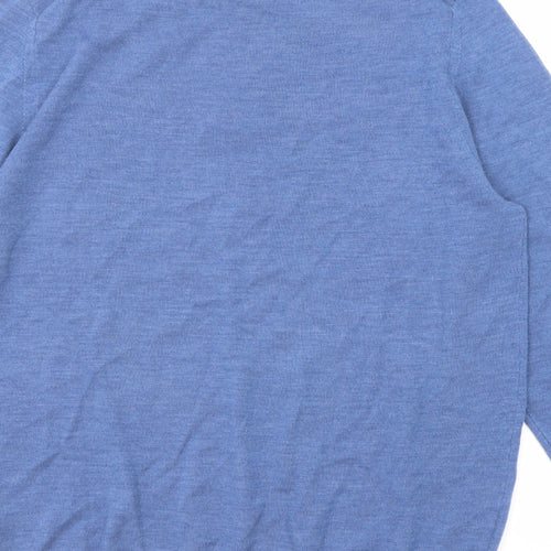 Autograph Mens Blue High Neck Wool Henley Jumper Size M Long Sleeve