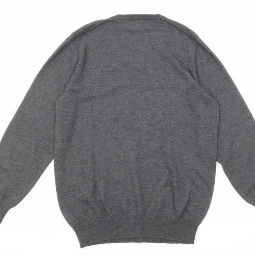 Marks and Spencer Mens Grey V-Neck Wool Pullover Jumper Size L Long Sleeve