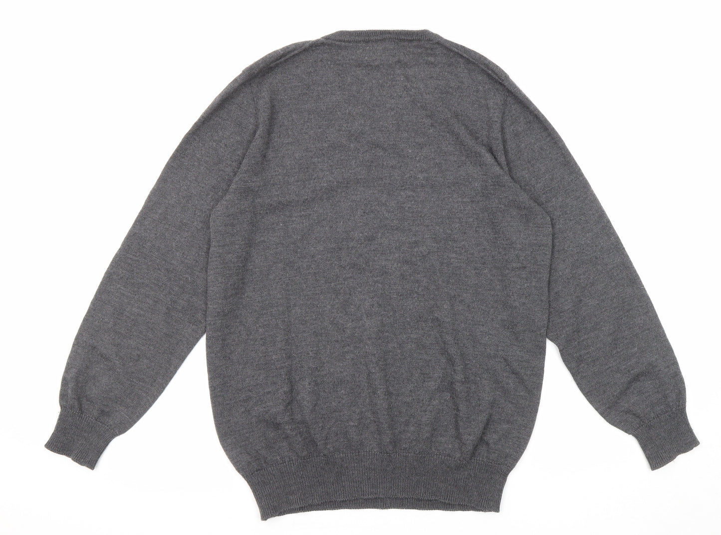 Marks and Spencer Mens Grey V-Neck Wool Pullover Jumper Size L Long Sleeve