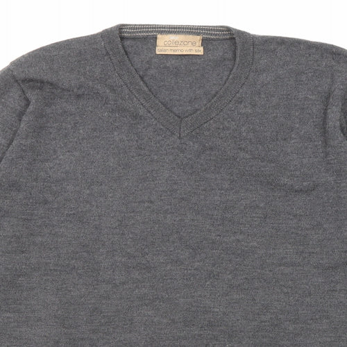 Marks and Spencer Mens Grey V-Neck Wool Pullover Jumper Size L Long Sleeve