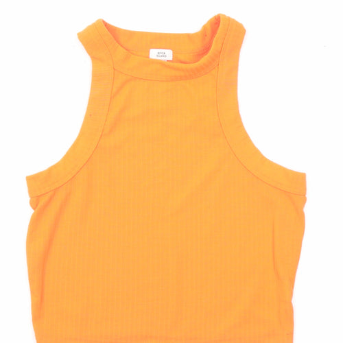 River Island Womens Orange Polyester Cropped Tank Size 8 Crew Neck