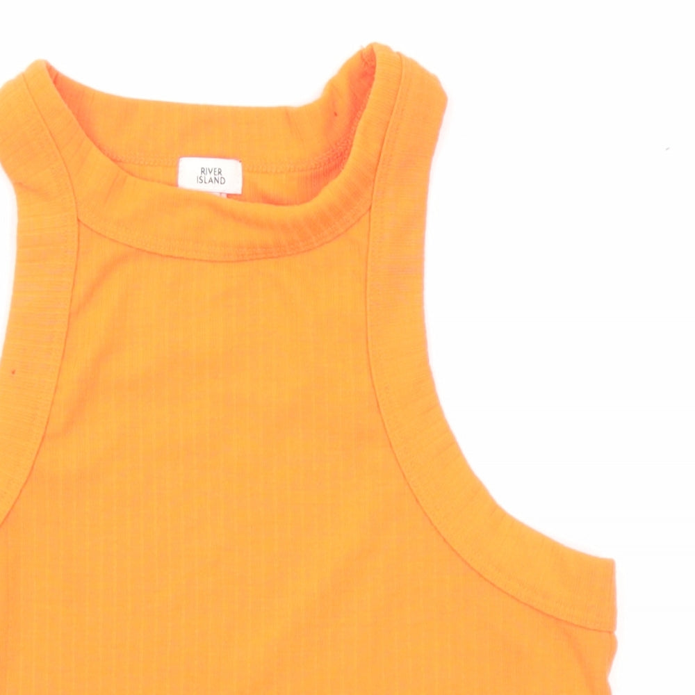 River Island Womens Orange Polyester Cropped Tank Size 8 Crew Neck