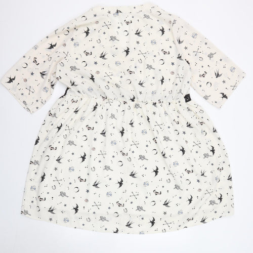 River Island Womens Ivory Geometric Polyester Shift Size 18 V-Neck Button