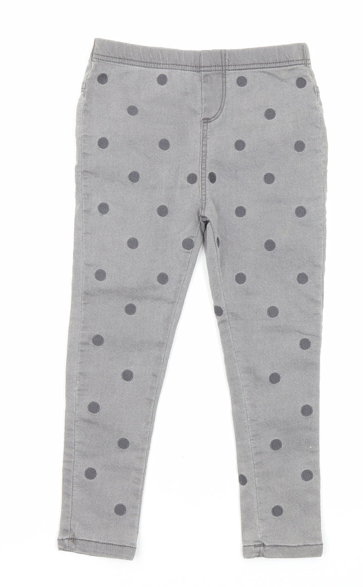 Marks and Spencer Girls Grey Polka Dot Cotton Jegging Jeans Size 5-6 Years Regular Pullover