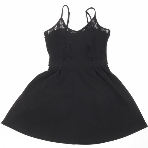 Miss Selfridge Womens Black Polyester Skater Dress Size 10 Scoop Neck Zip - Lace Detail