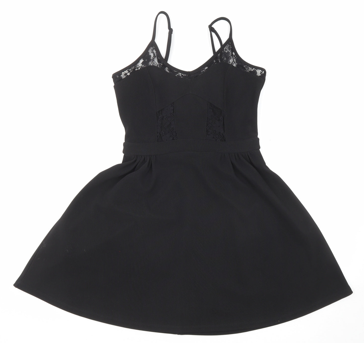 Miss Selfridge Womens Black Polyester Skater Dress Size 10 Scoop Neck Zip - Lace Detail