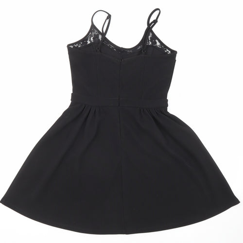 Miss Selfridge Womens Black Polyester Skater Dress Size 10 Scoop Neck Zip - Lace Detail