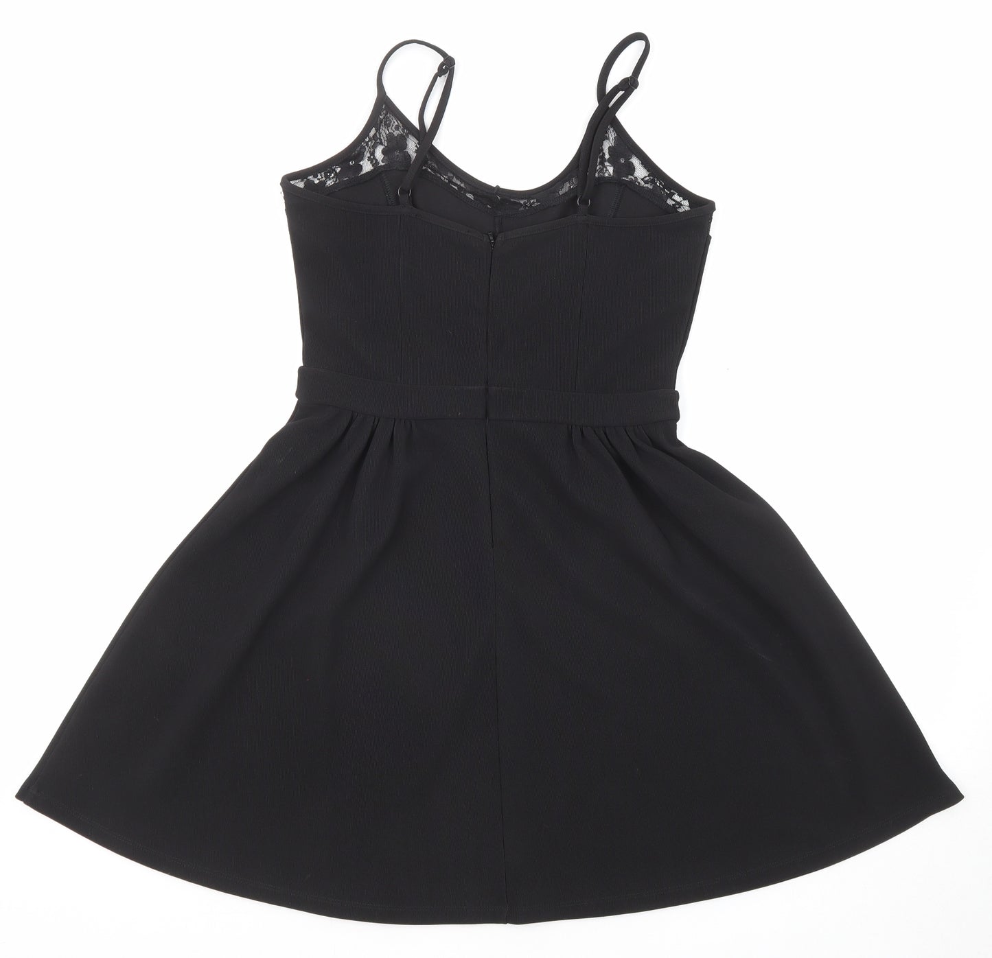 Miss Selfridge Womens Black Polyester Skater Dress Size 10 Scoop Neck Zip - Lace Detail