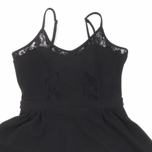 Miss Selfridge Womens Black Polyester Skater Dress Size 10 Scoop Neck Zip - Lace Detail