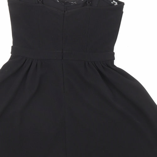 Miss Selfridge Womens Black Polyester Skater Dress Size 10 Scoop Neck Zip - Lace Detail