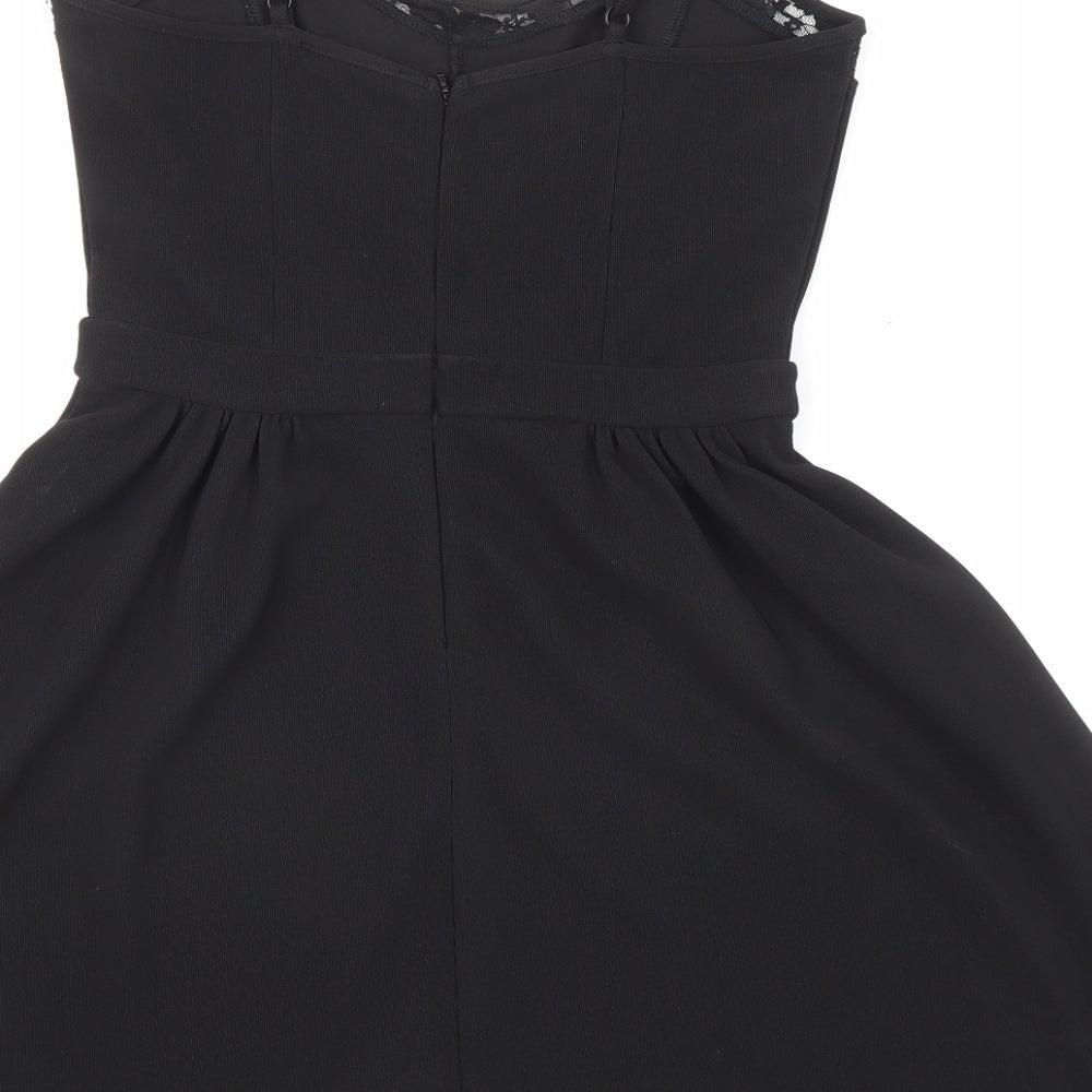 Miss Selfridge Womens Black Polyester Skater Dress Size 10 Scoop Neck Zip - Lace Detail