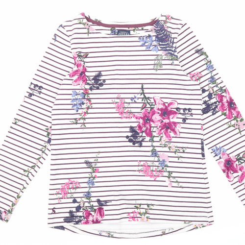 Joules Womens Purple Geometric Cotton Basic T-Shirt Size 10 Round Neck