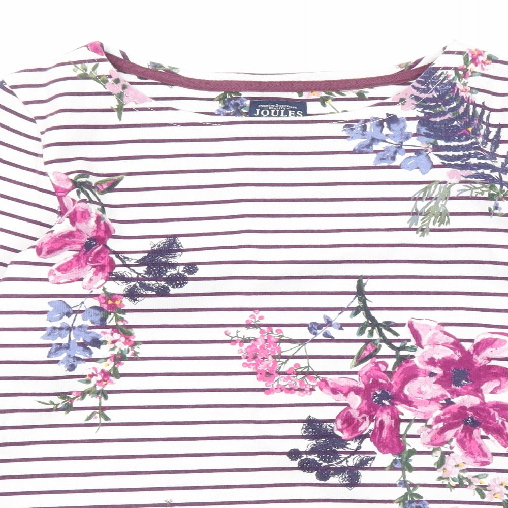 Joules Womens Purple Geometric Cotton Basic T-Shirt Size 10 Round Neck