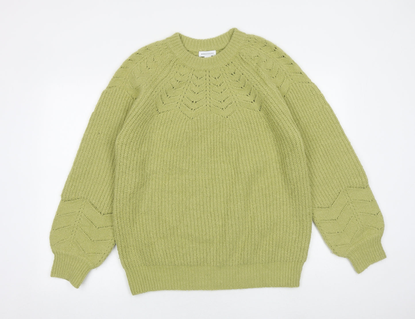 Warehouse Womens Green Round Neck Acrylic Pullover Jumper Size S
