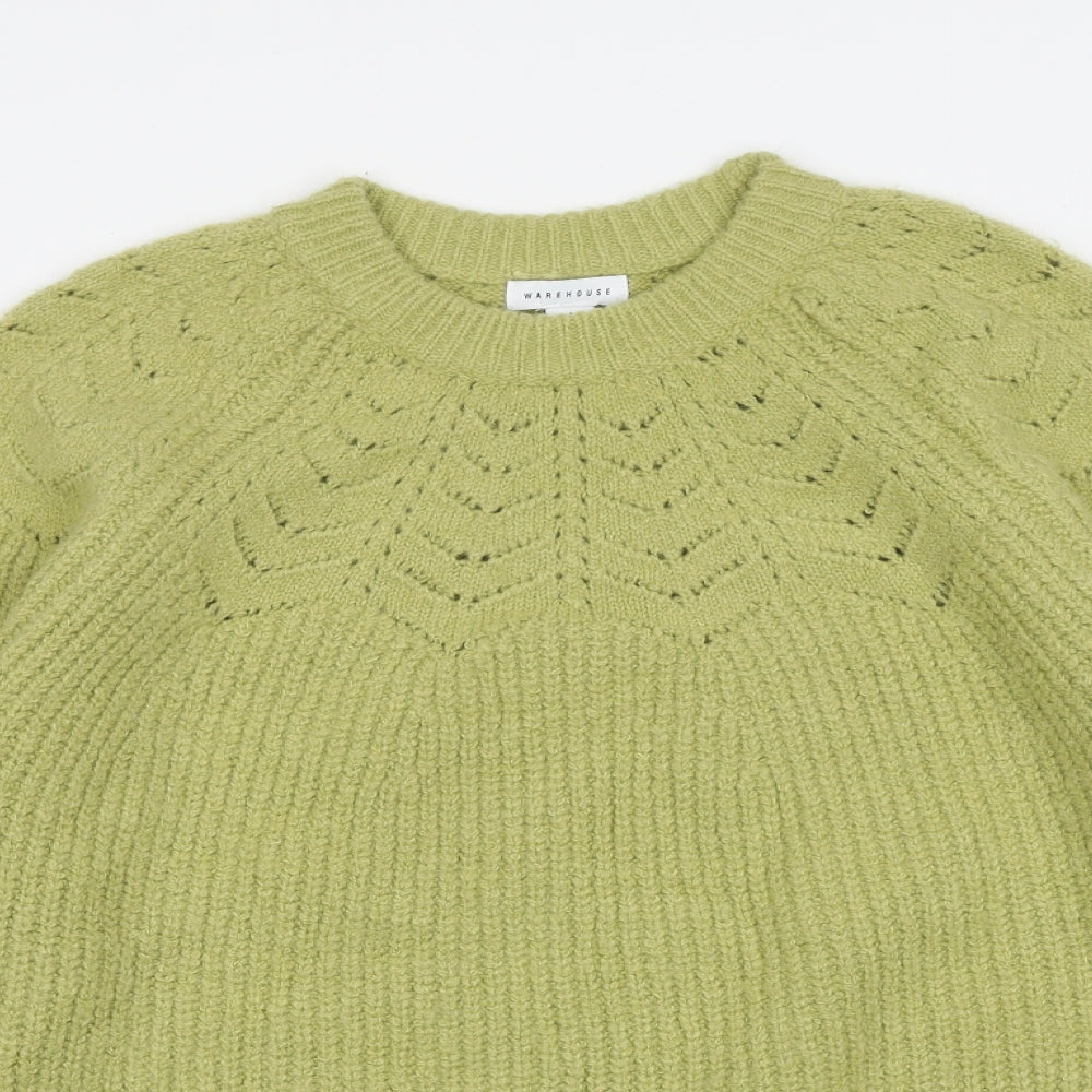 Warehouse Womens Green Round Neck Acrylic Pullover Jumper Size S