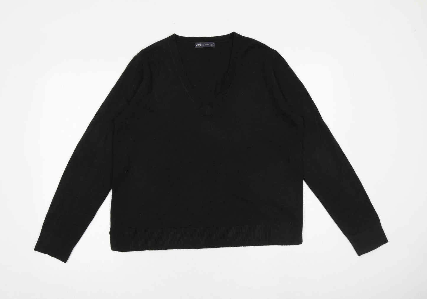 Marks and Spencer Womens Black V-Neck Acrylic Pullover Jumper Size 16