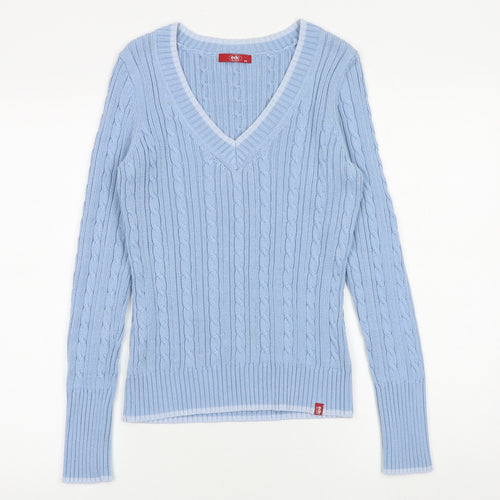 Espirit Womens Blue V-Neck Cotton Pullover Jumper Size XS