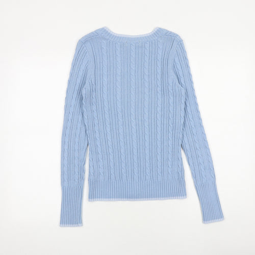 Espirit Womens Blue V-Neck Cotton Pullover Jumper Size XS