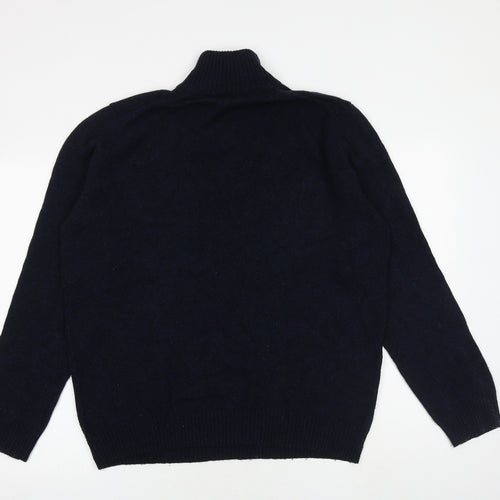 Marks and Spencer Mens Blue High Neck Wool Henley Jumper Size L Long Sleeve